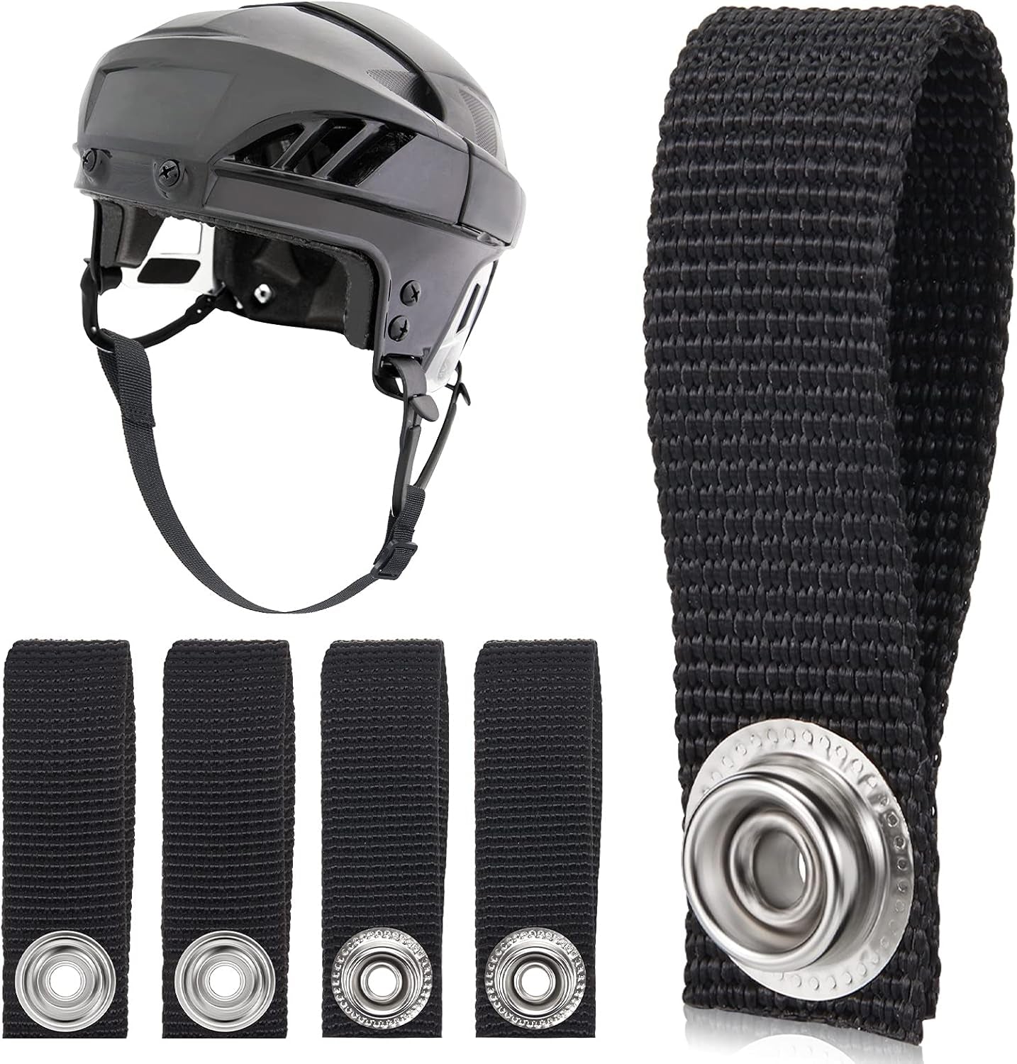 Hockey Helmet Chin Strap Detachable Helmet Loops Hockey Sports Chin Strap Replacement with Single Snap Accessory, Black