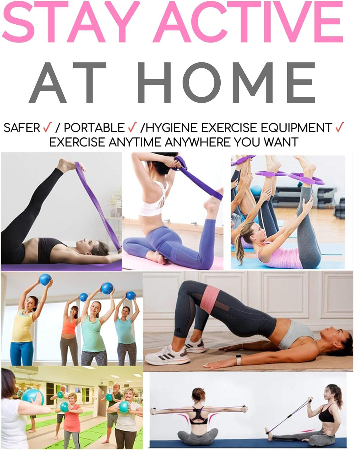 6Pcs Pilates Ring Set for Men - Home Exercise Gym Equipment Women Yoga Circle Ball Stretching Strap Loop Band Non Slip Socks Exercise - Equipment for Home Workout