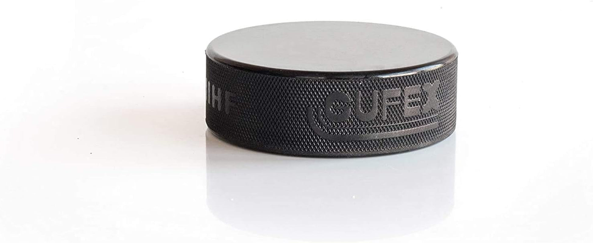 12-Pack Official Ice Hockey Pucks - Made in Czech Republic - Durable Rubber with Smooth Sides, Dimpled Side Walls - Regulation Size - Diameter 3”, Thickness 1”, 6Oz, Black