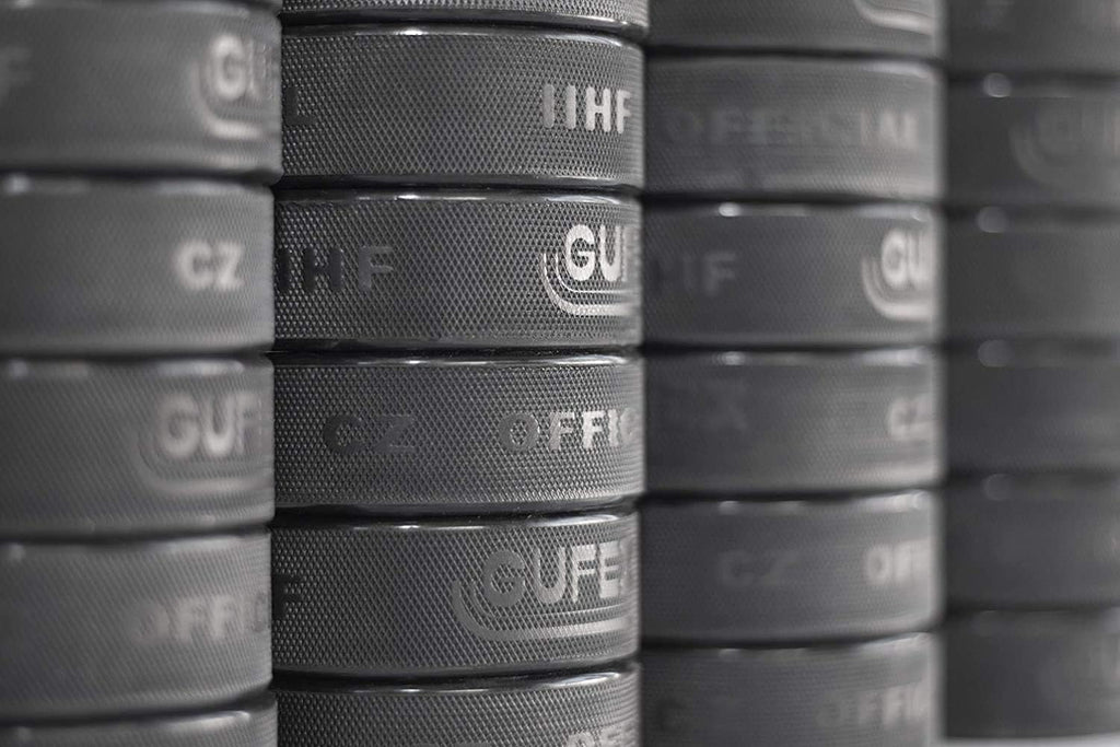 12-Pack Official Ice Hockey Pucks - Made in Czech Republic - Durable Rubber with Smooth Sides, Dimpled Side Walls - Regulation Size - Diameter 3”, Thickness 1”, 6Oz, Black